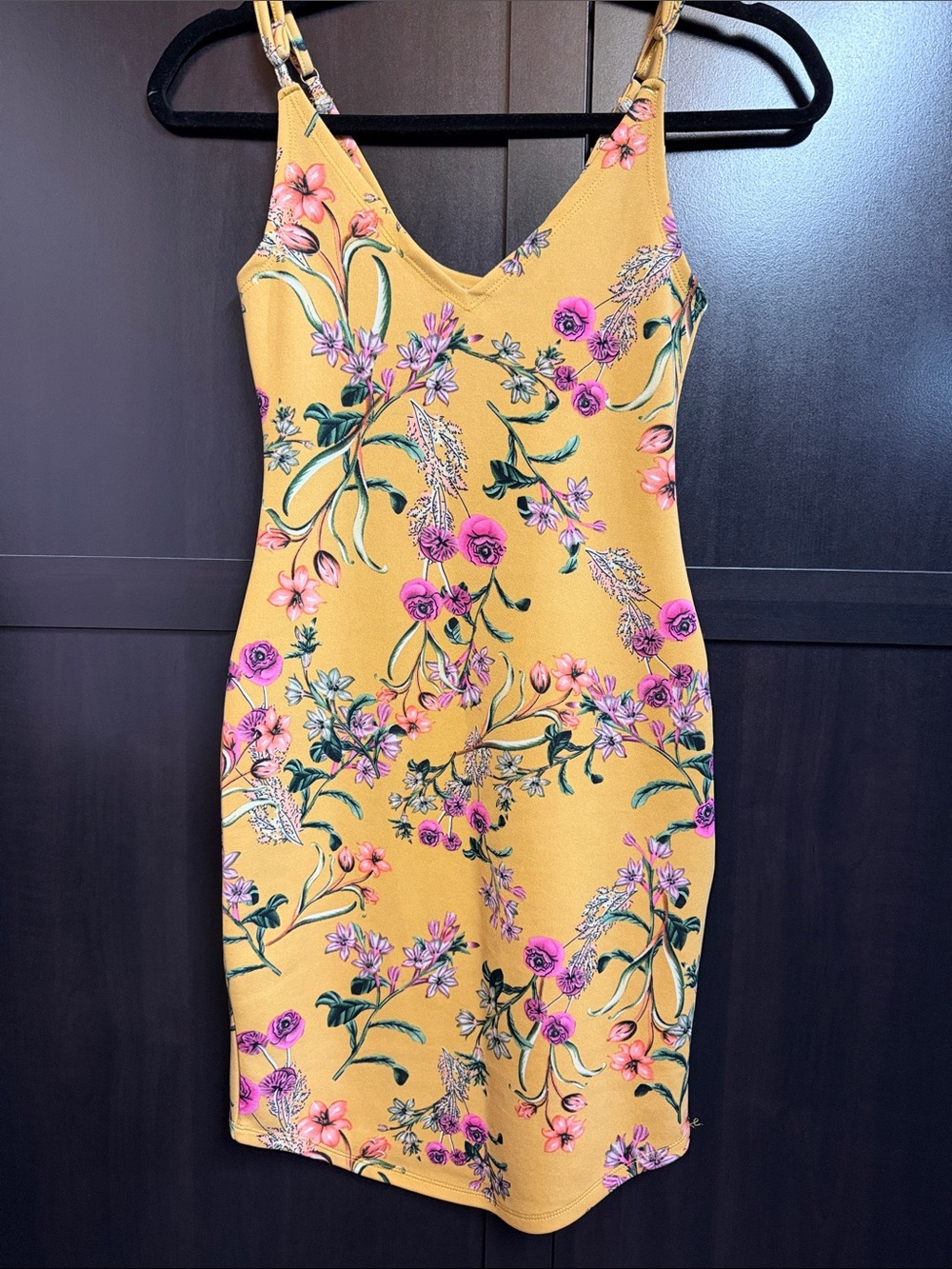 Revamped Yellow Floral Mini Dress with Pink Blooms